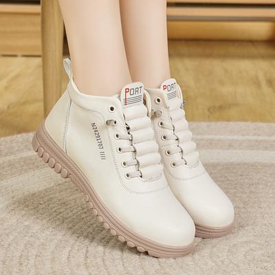 2024 Spring/Autumn Women's Comfortable Travel Shoes, Mid-Calf Fleece-Lined Boots for Middle-Aged Ladies, Casual Mom Shoes for All Seasons