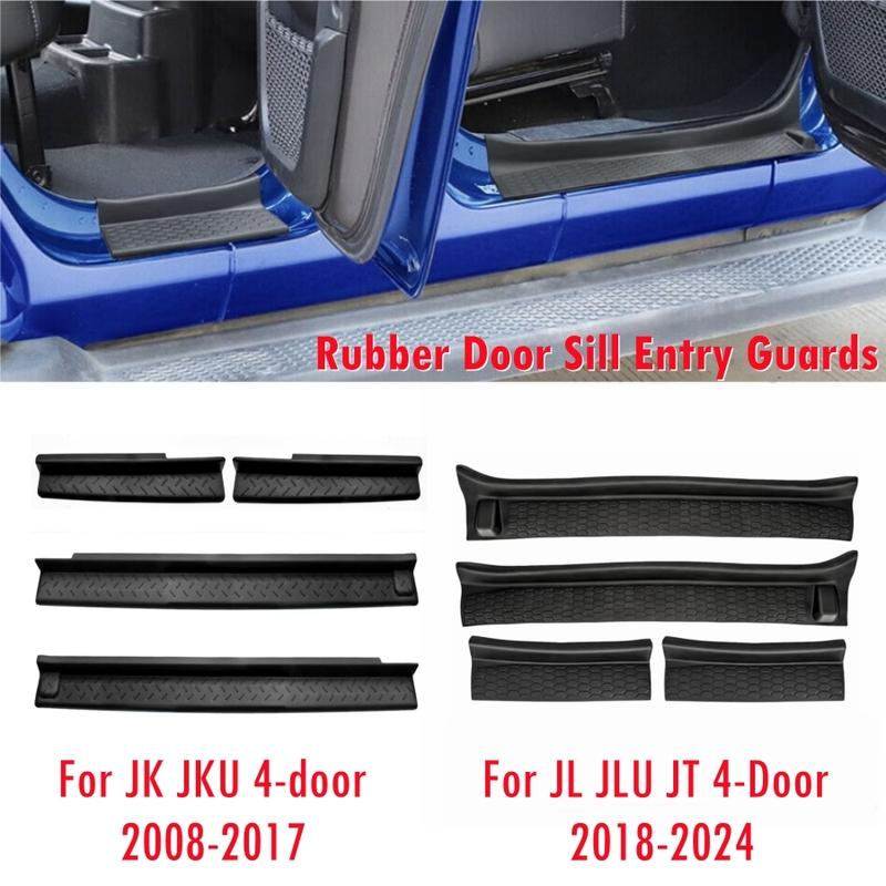 For Jeep Wrangler 4-Door 2008-2024 JK JKU JL JLU Black Door Sill Protector Gladiator JT Rubber Sill Entry Guards Replacement