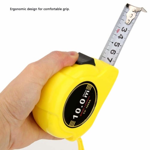 10m Tape Measure, Stainless Steel Ruler, Lightweight, Portable, High Accuracy, with Rewind Button, for Measuring and Sewing