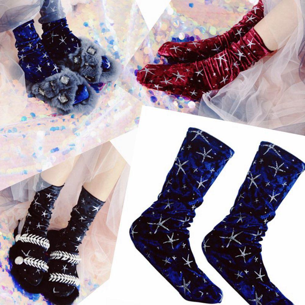 

New Soft Breathable Stars Pattern Stocking Winter Warm Velvet Socks Elastic