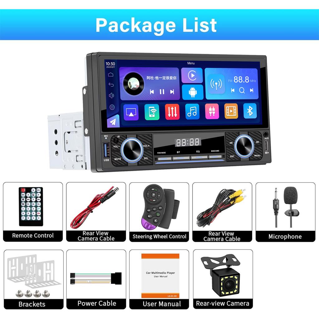 6.9 Inch 1Din Car Mp5 Stereo Player With 2 Knob Support Mirror Link Fast Charge Touch Screen BT FM Carplay With Mic