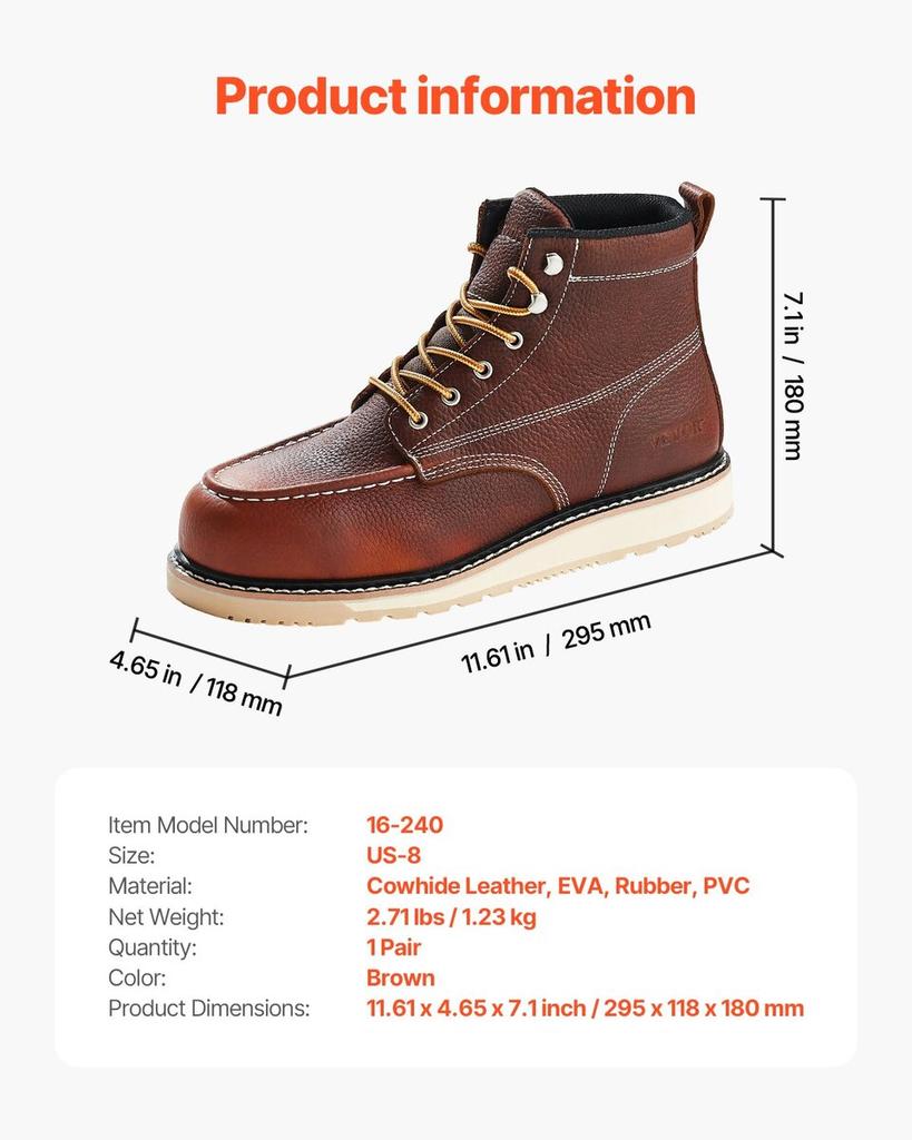 Steel Toe Work Boots UK Size 7 Waterproof Moc Toe for Men Slip-Resistant