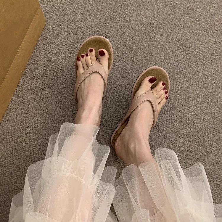 New toe beach vacation sandals color matching versatile slope flip-flops women's summer sandals