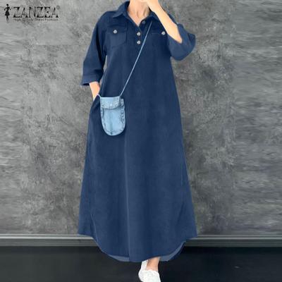 Lässiges, lockeres Hemdkleid für Damen mit Umlegekragen und 3/4-Ärmeln