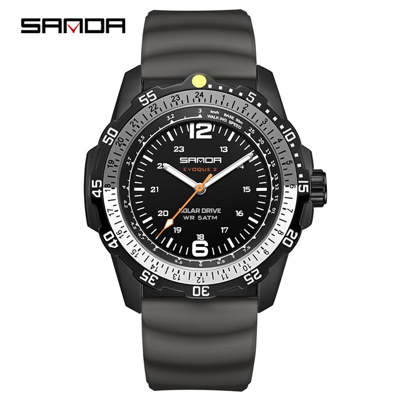 SANDA 6302 Men's Solar powered Watch Creative Quartz Dial Luminous Hands Waterproof Sport Student Wristwatch Innovative Design