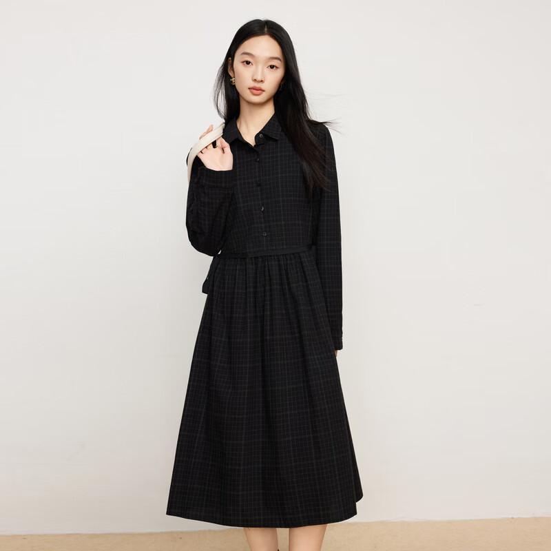 

Elva Island Retro Plaid Tie-Waist Midi Shirt Dress S