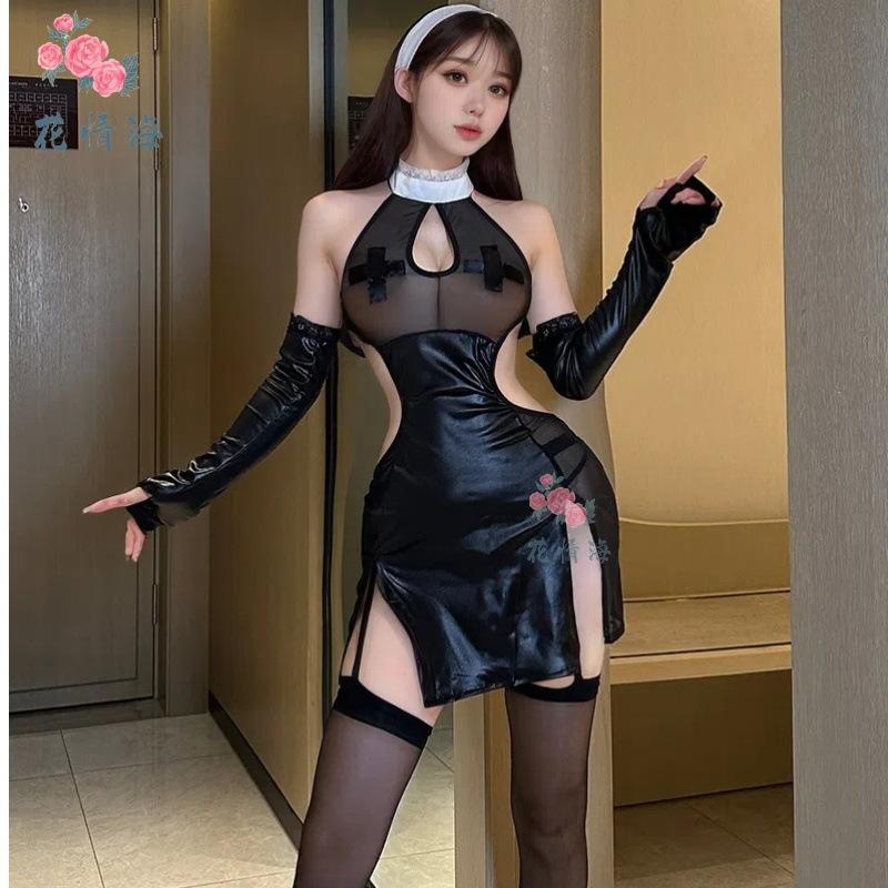 Church nun lust patent leather sexy maid outfit seduction high fork
