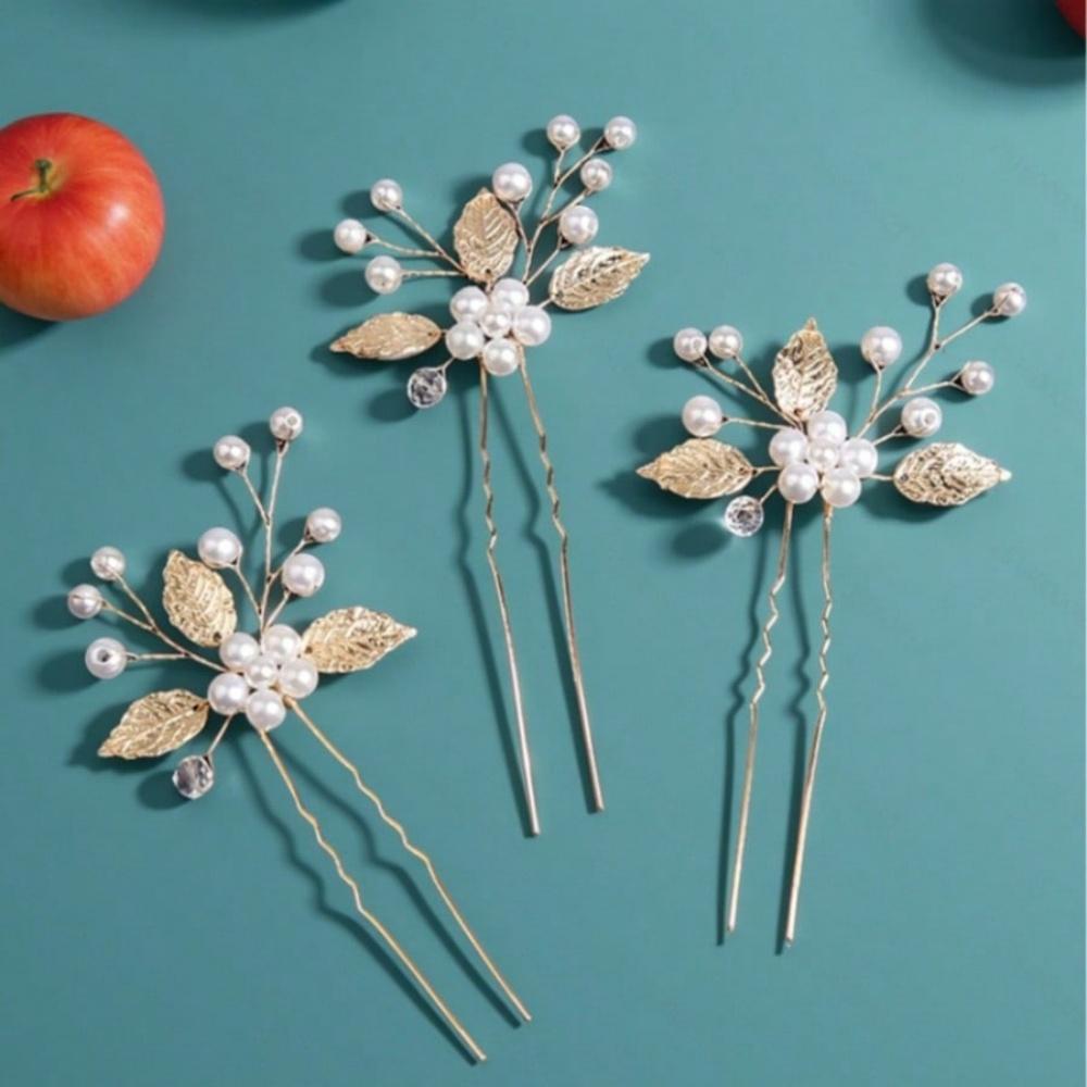 7/3 Piece Gold Leaf Hair Clip Set, Elegant Bridal Style, U-shaped Hairpins, Suitable for Weddings and Bridesmaids