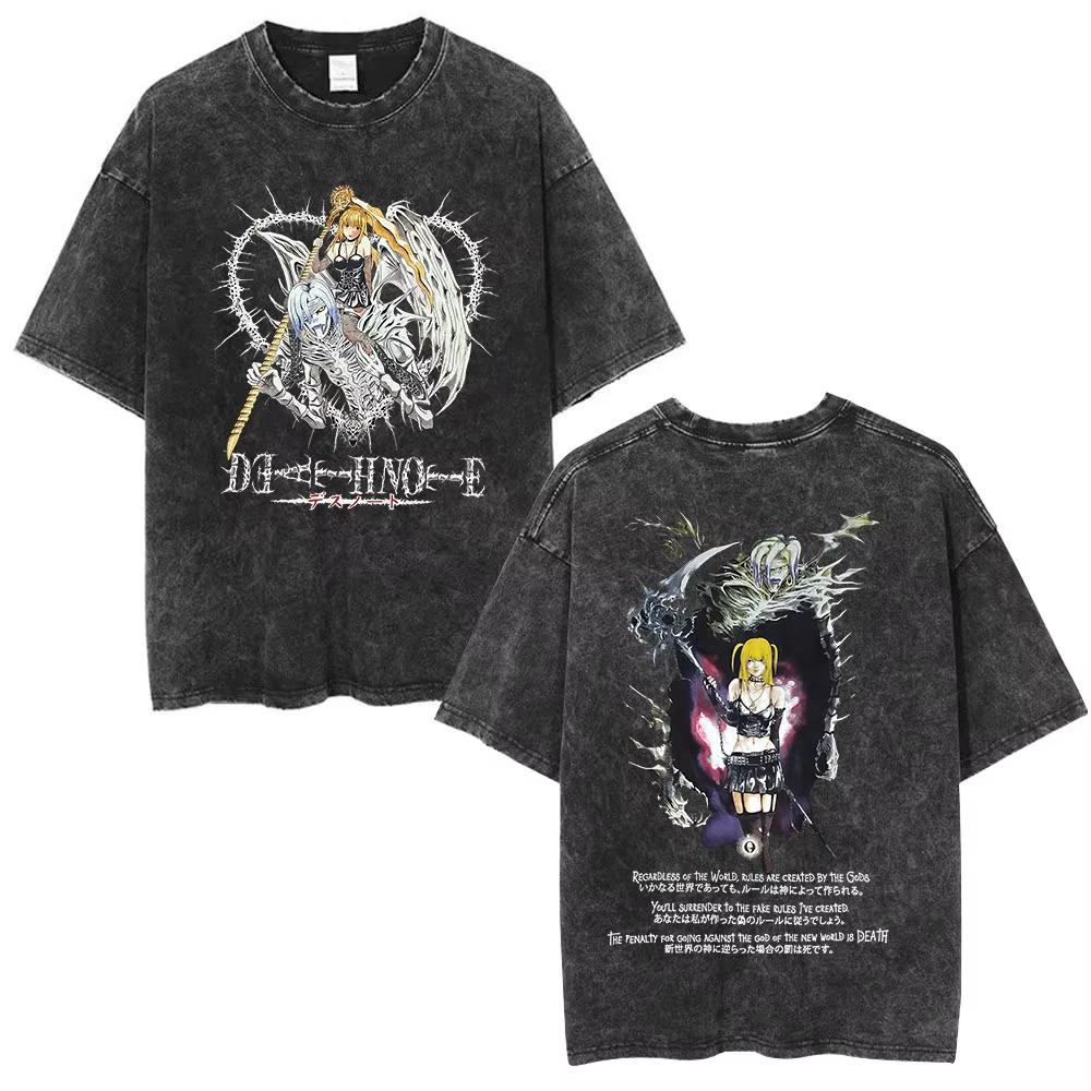 2026 Anime Death Note Ryuk Yagami Light Vintage Washed T Shirt Men's Women Clothing Cotton T-shirt Fashion Short Sleeve T-shirts Streetwear Tee Top