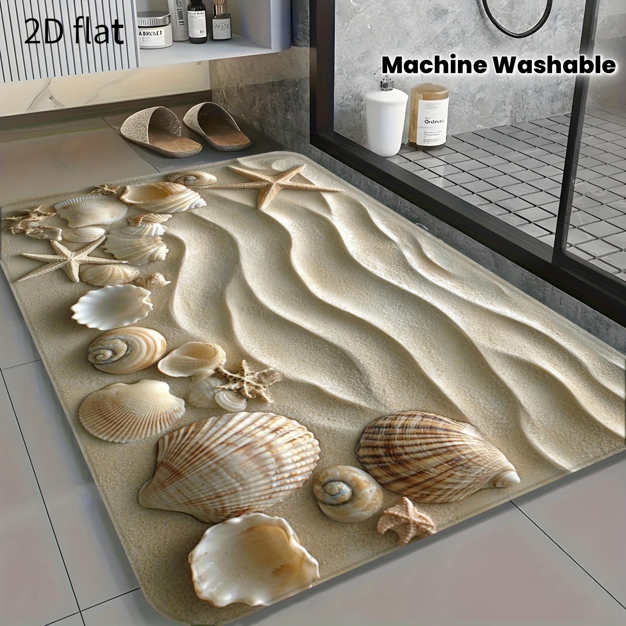 Schöne Muschel-Druck Badezimmermatte Weicher Dicker Badezimmerteppich Rutschfest Saugfähig Eingang Fußmatte Dekorteppich 1 Stück 40x60cm