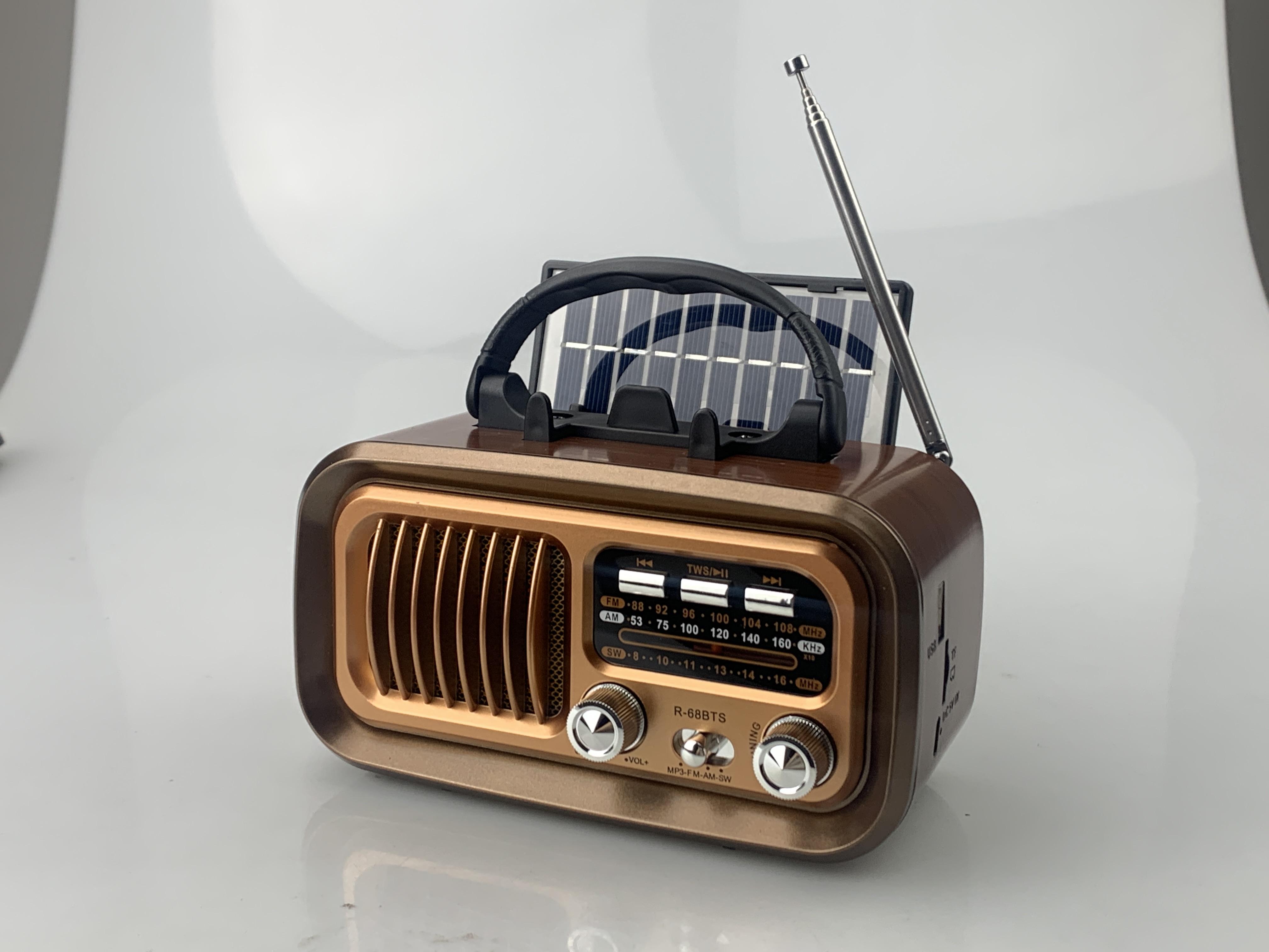 

Portable Vintage Emergency Radio Solar Panel FM AM SW Radios Receiver Rechargeable TWS Stereo Bluetooth Speaker Support TF USB кавовий