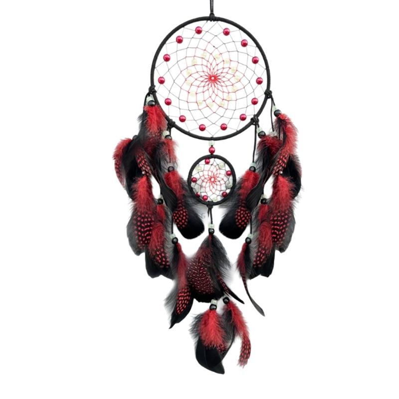 

Glowing in Dark Beads Dreamcatchers Wind Chimes Feathered Tassels Decoration Wall Hanging Dreamcatchers Ornament Gift червоний