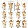12pcs Vintage Christmas Angel Wooden Pendants, Artificial Wood Hanging Ornaments Perfect For Home & Outdoor Holiday Decor