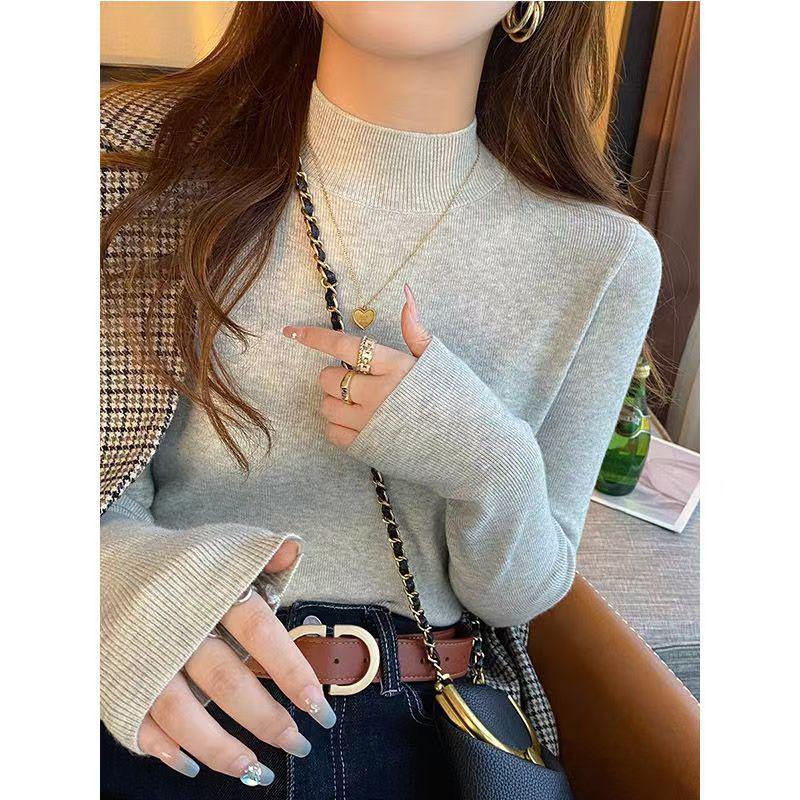2025 Women's Solid Color Knitwear: Half-High Neck Long Sleeve Dopamine Sweater Coat