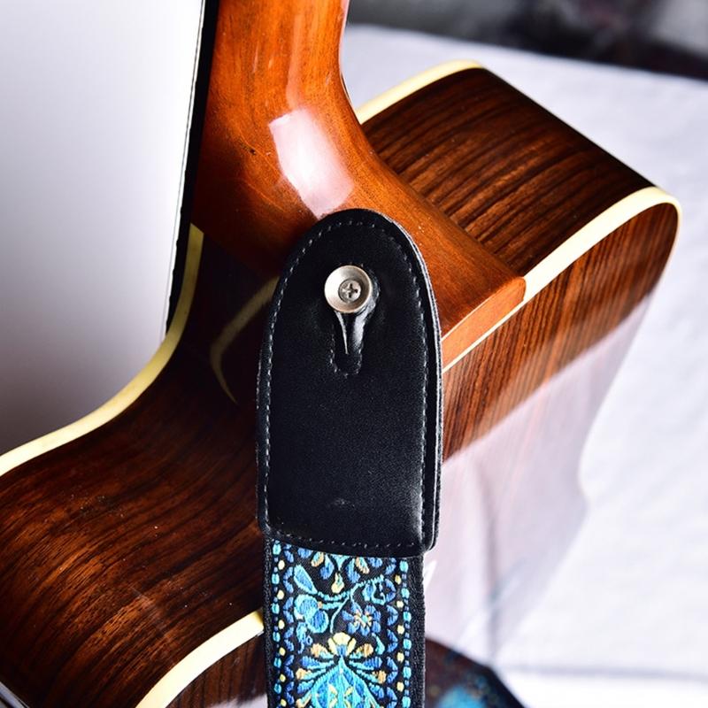 Weaving PU Leather Ends Guitar Strap, Soft Adjustable Comfortable Cotton Acoustic Guitar Strap for Electric Guitar Bass