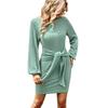 Women O-Neck  Long Sleeve Knit Stretchable Elasticity Slim Sweater Bodycons  Sweater Dress