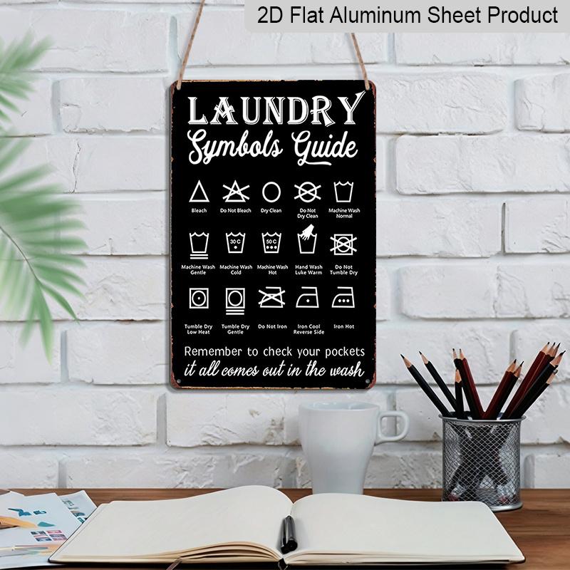 2D Flat Vintage Laundry Symbols Guide Aluminum Metal Sign - 8"x12" Rustic Wall Decor for Bathroom & Laundry Room, Unique Pictorial Cleaning