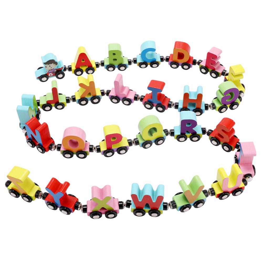 27pcs Wooden Alphabet Train Toys Early Educational Edge Polished Colorful Letter Train for Toddler