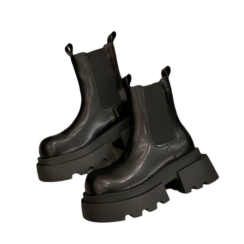 2025 British Retro Chelsea Short Boots 2025 New PU Thick Heel Thick-soled Cigarette Boots Round Martin Boots Tide