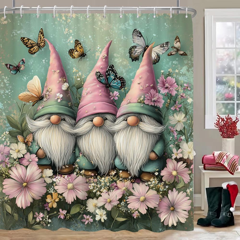 

Merry Christmas Shower Curtain Lovely elf Christmas Bathroom Curtain with Hooks home for Christmas decoration Curtain 90x180cm-35x70in