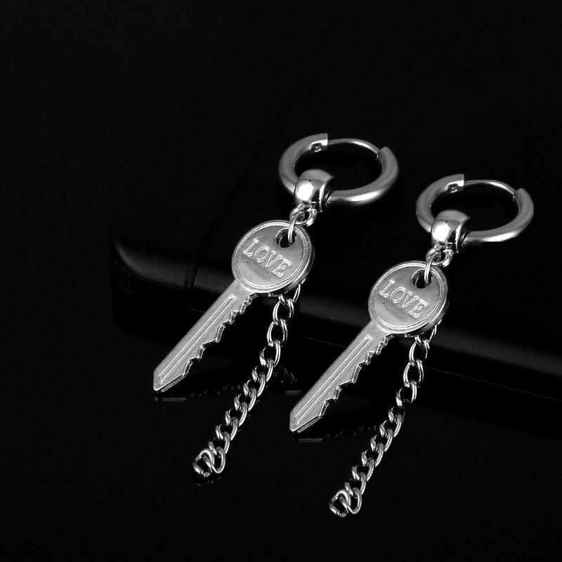 

Серьги-кольца со змеиной цепочкой для женщин и мужчин, серьги-кольца из нержавеющей стали с ключом для любви, серьги для пирсинга