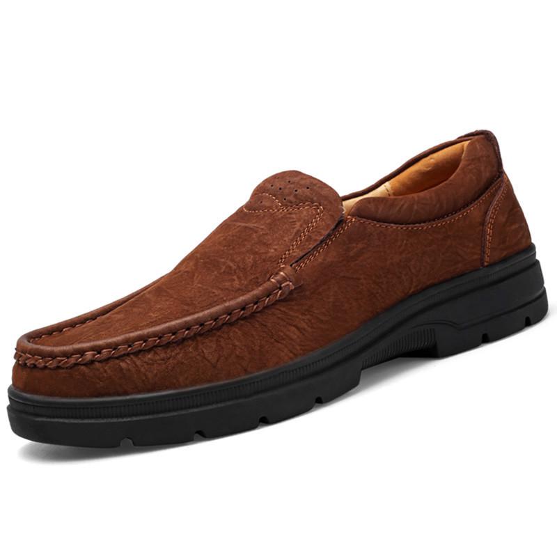 Men s Wide Fit Leather Casual Slip-on Loafers with Thick Anti-slip Sole 43