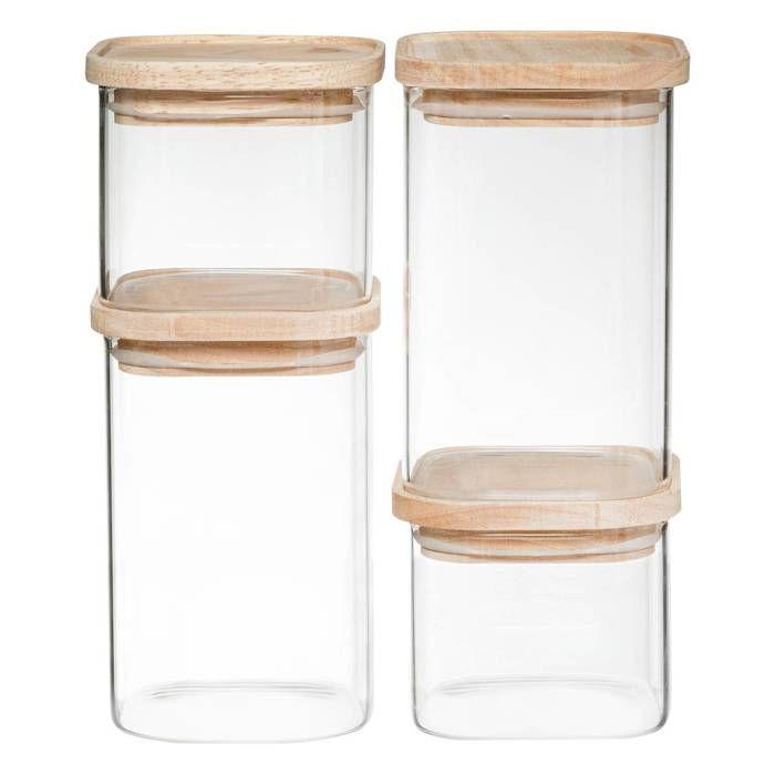 5five - 4 Bocaux Verre Empilables "hermet" Couvercle Bois