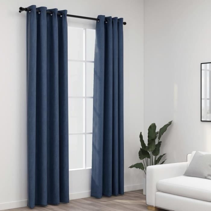 VidaXL Rideaux occultants Aspect lin avec œillets 2 pcs Bleu 140x245cm