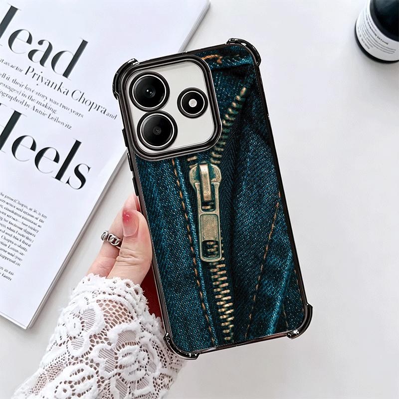 Retro Zipper Jeans Pattern Soft Phone Case For Xiaomi Redmi Note 14 15 Pro Plus 13 12 11S 11T 5G 10 9S 9 Plating Anti-Fall Funda