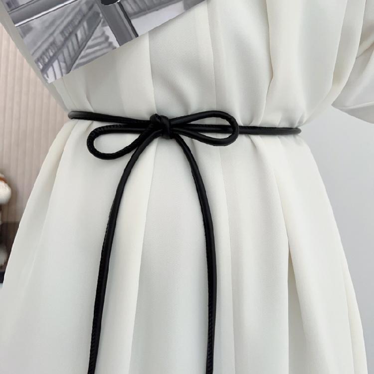 Round PU Leather Rope Thin Waistband for Women Fashionable Waist Adorment Knotted Waist Strap for Decorative Coat Skirt
