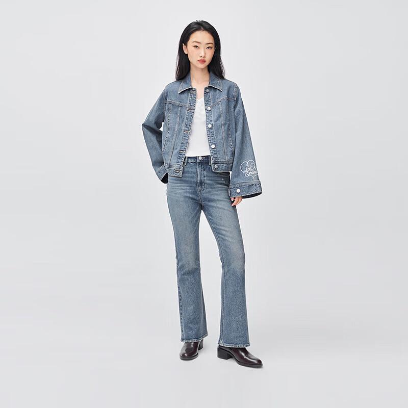 Lee Women's Comfort Fit Printed Denim Jacket with Flared Cuffs