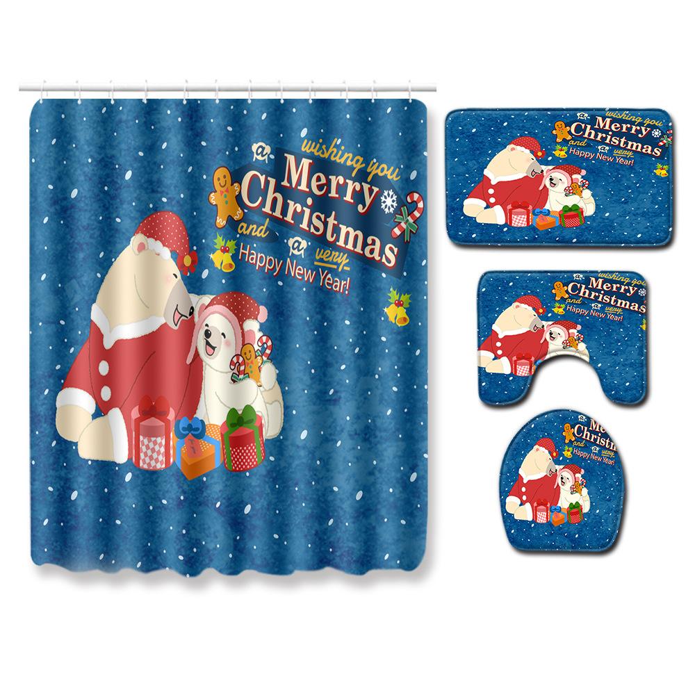 Christmas Shower Curtain Floor Mat Combination Four-Piece Set Kitchen Door Mat Bedroom Living Room Carpet