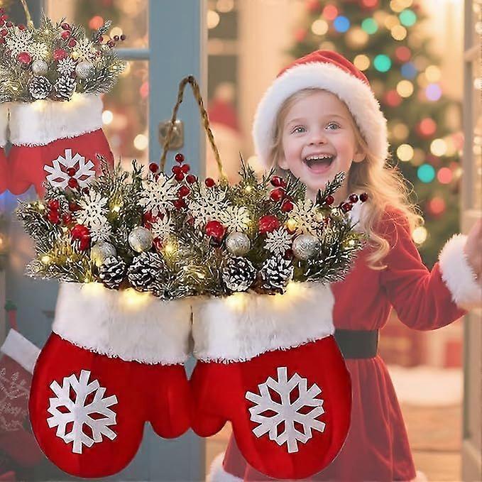 Holiday Planters,Twinkling Christmas Mitten Wreath,Twinkling Christmas Mitten Wreath