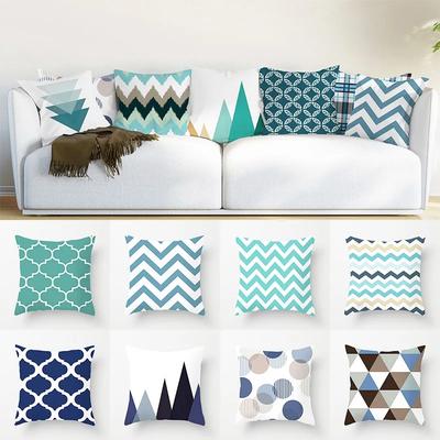 Blue Color Pillow Cover Geometric Print Pillowcase Square Pillow Case  18x18 Inches Decorative Pillows For Car/bed /sofa