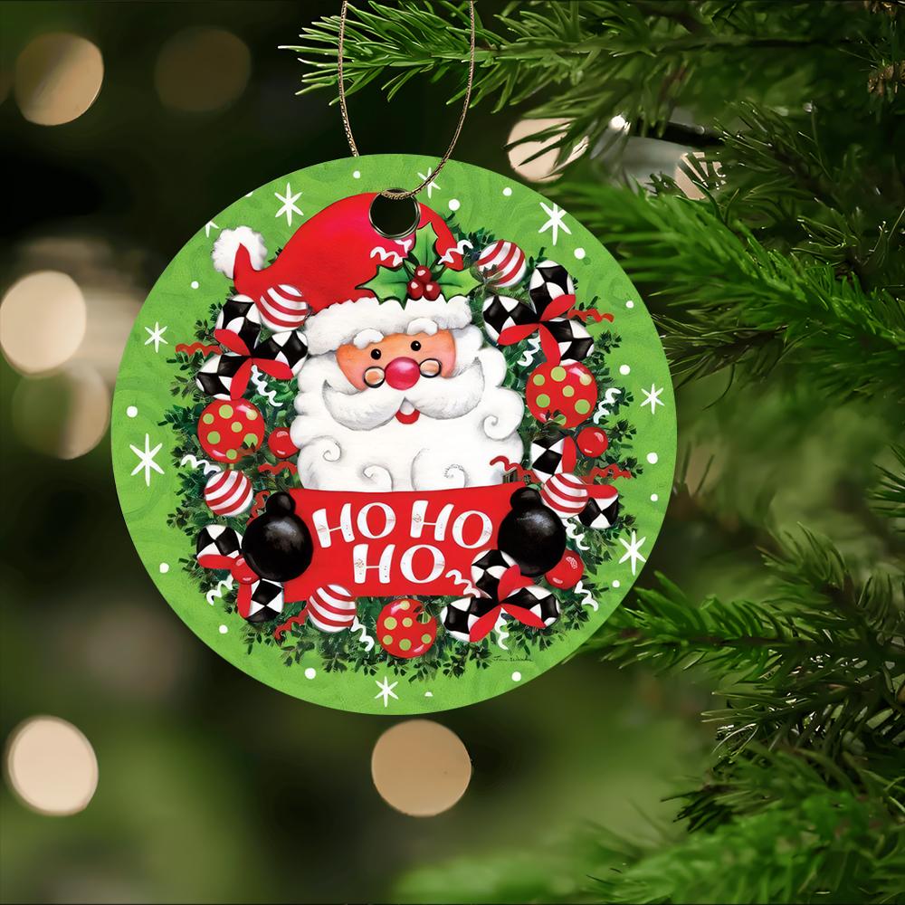Cute Santa Claus Ho Ho Ho Wreath Design Acrylic Christmas Tree Ornament Festive Holiday Hanging Decor Xmas Tree Decoration New Year Party Gift