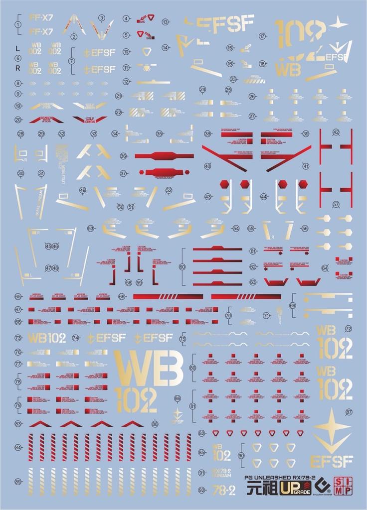 HG RG MG PG RE MGSD Robot MS Decals PG UNLEASHED Gold-plated! Detail-Up Water-Transfer (for 1/60 RX-78-2 Gundam) [Used]