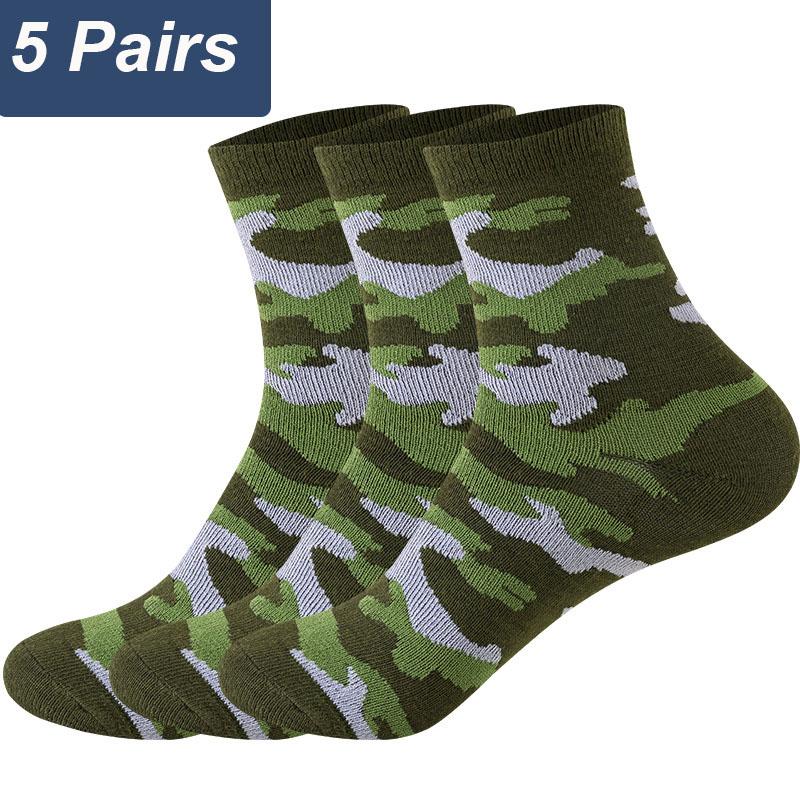 5 Paar Frühling und Herbst Herren Hochwertige Mittelrohrsocken Camouflage Armeegrün Bequem Warm Verdickte Baumwolle Meias EU 38-44