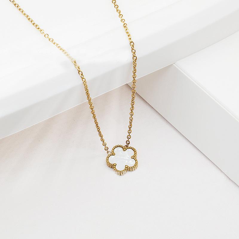 Gold Silver Color Pendant Necklaces Double Sided Flowers Stainless Steel Necklace Elegant Charms for Necklace Women Charm Clover