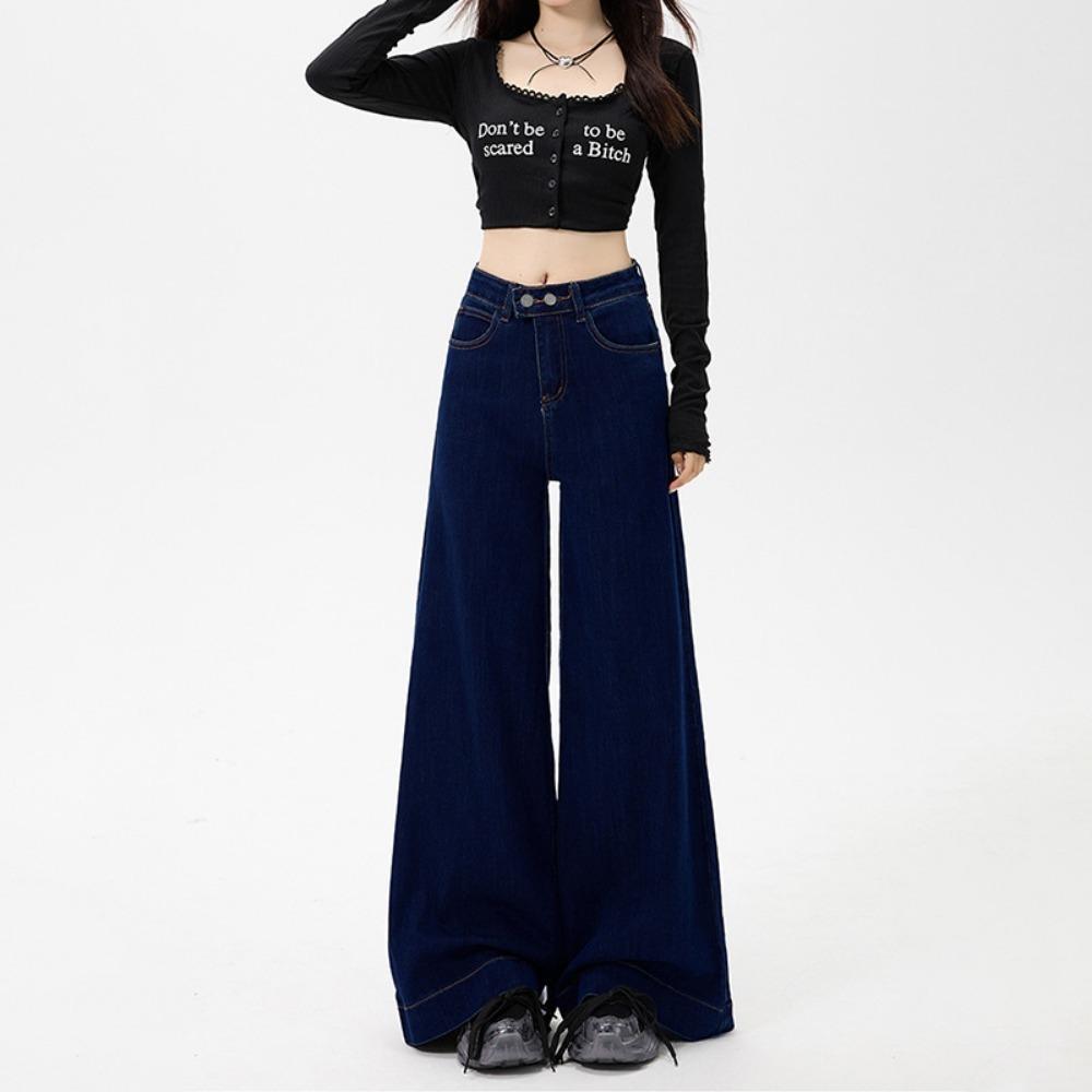 Harajuku Versatile High Waist Wide Leg Jeans Women's New Spring and Autumn Skinny Double Button Mopping Jeans Tide