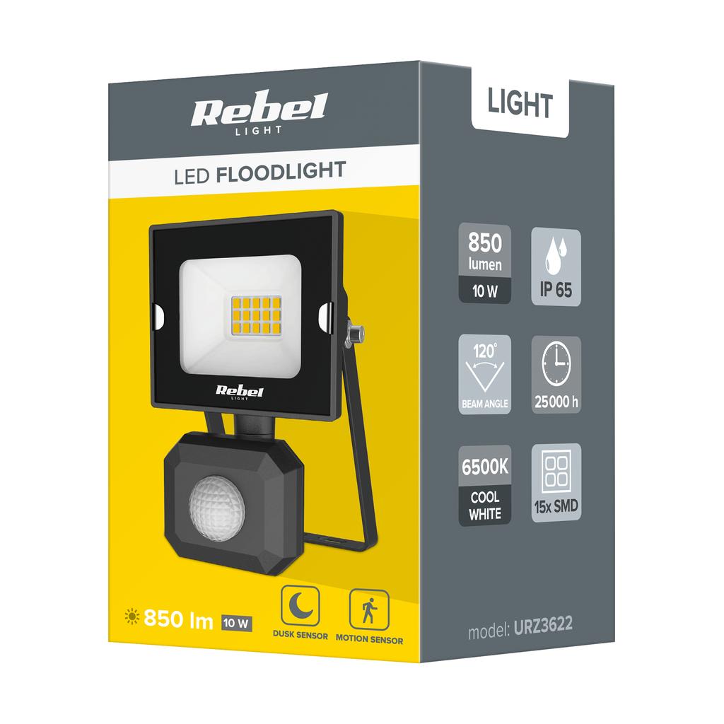10W Rebel LED Spotlight with Twilight and Motion Sensor 6500K 230V