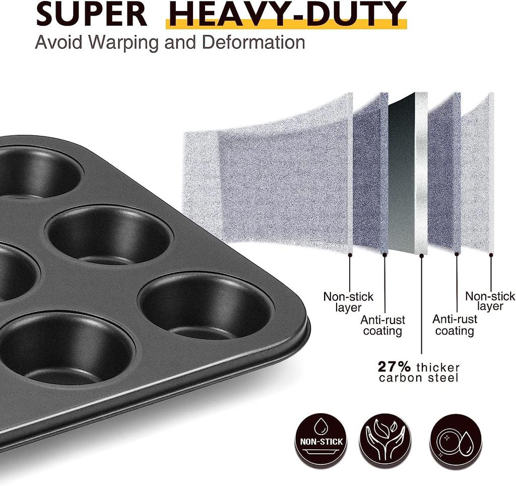 Muffin Tray Cupcake Baking Pan 12-Cup Nonstick Cupcake Pan  Carbon Steel Muffin Tins Release Cupcake Baking Pan