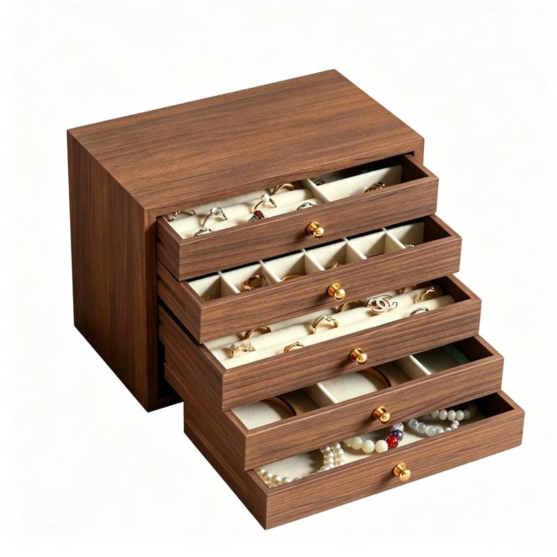 Vintage Walnut Jewelry Box Multi-layer Drawer Jewelry Storage Box Valentine's Day Mother's Day Premium Gift Jewelry Box
