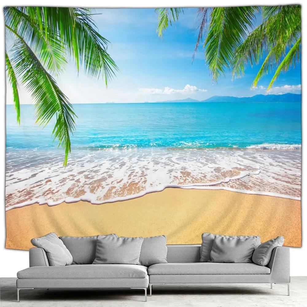 HD-Ocean Landscape Tapestry, Beach Wall and Palm Tree Art for Living Room, Bedroom or Outdoor Home Decor