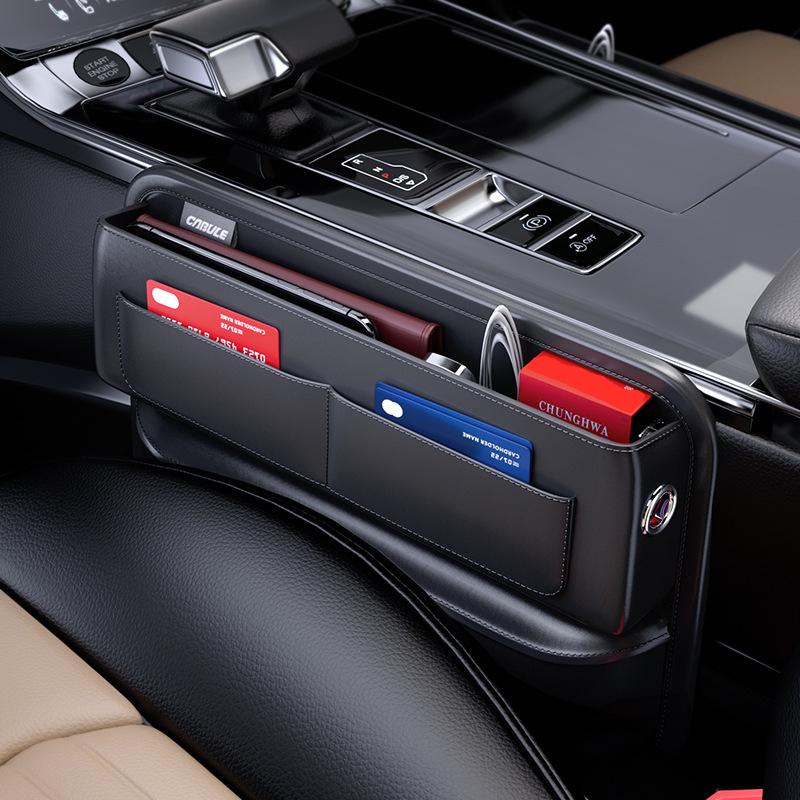 PU Leather Car Organizer Console Seat Crevice Storage Box Slit Gap Filler w/Charging Cable Hole Car Stowing Tidying