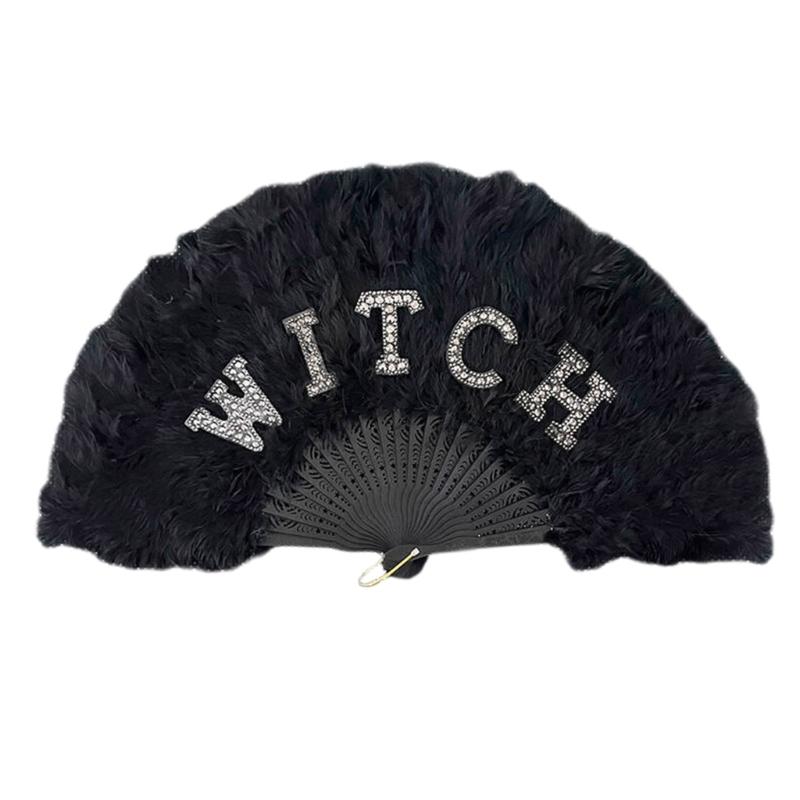 

Веер из перьев для Хэллоуина, ручной складной веер, вечеринка для невесты, веер с бусинами и буквами, костюм для косплея, веер ведьмы 1