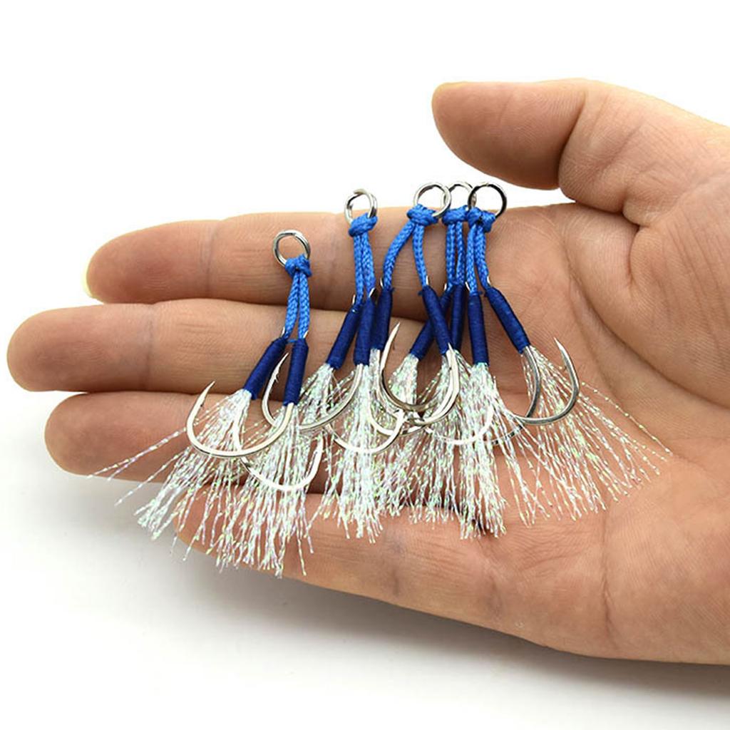 20Pcs Double Fishing Assist Hook Kits Slow Quickly Fall Jigs Fishing Hook Flash Dancing Jigging Assist Hooks Enduring