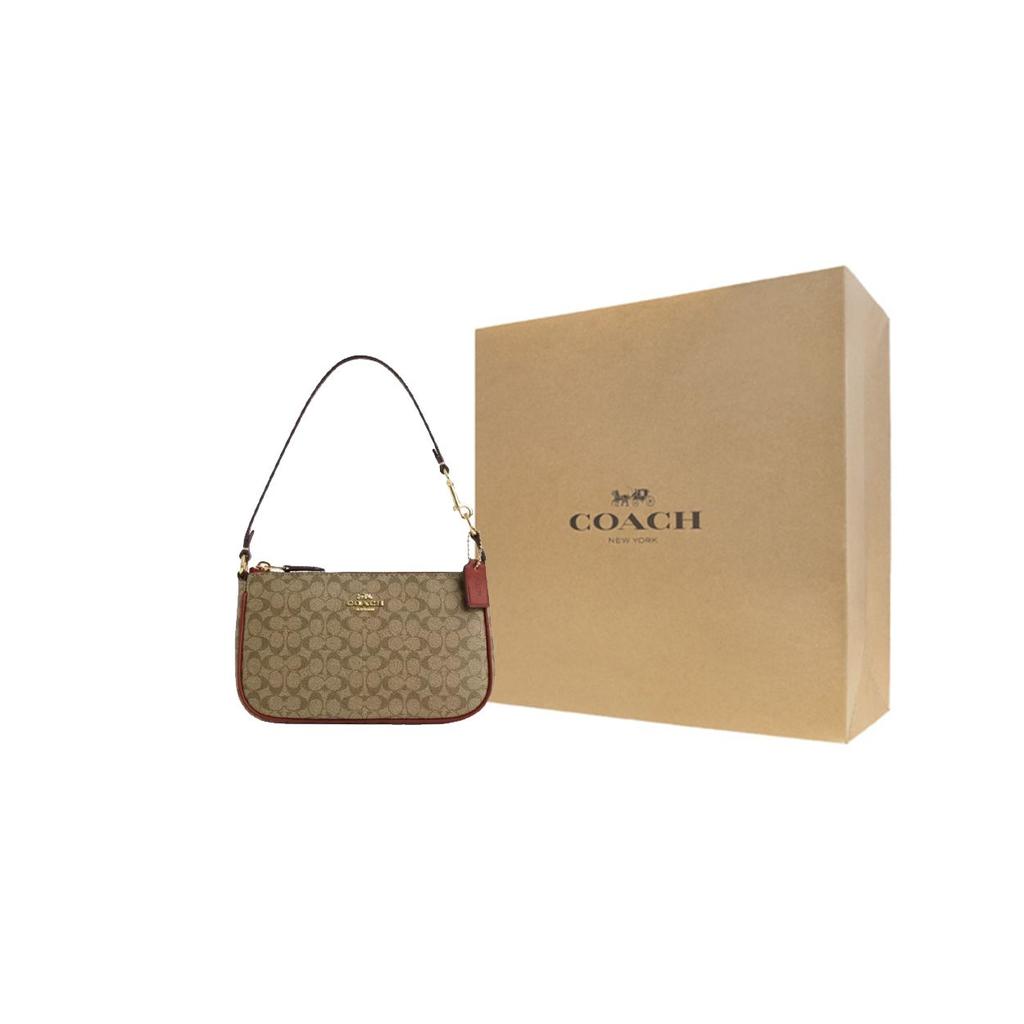 Coach Nolita 19 Classique Monogramme Fermeture éclair Toile Enduite Et Cuir Lisse Poignet Pochette Petite Pochette Femme Kaki Terre Cuite CE698-IMS4L