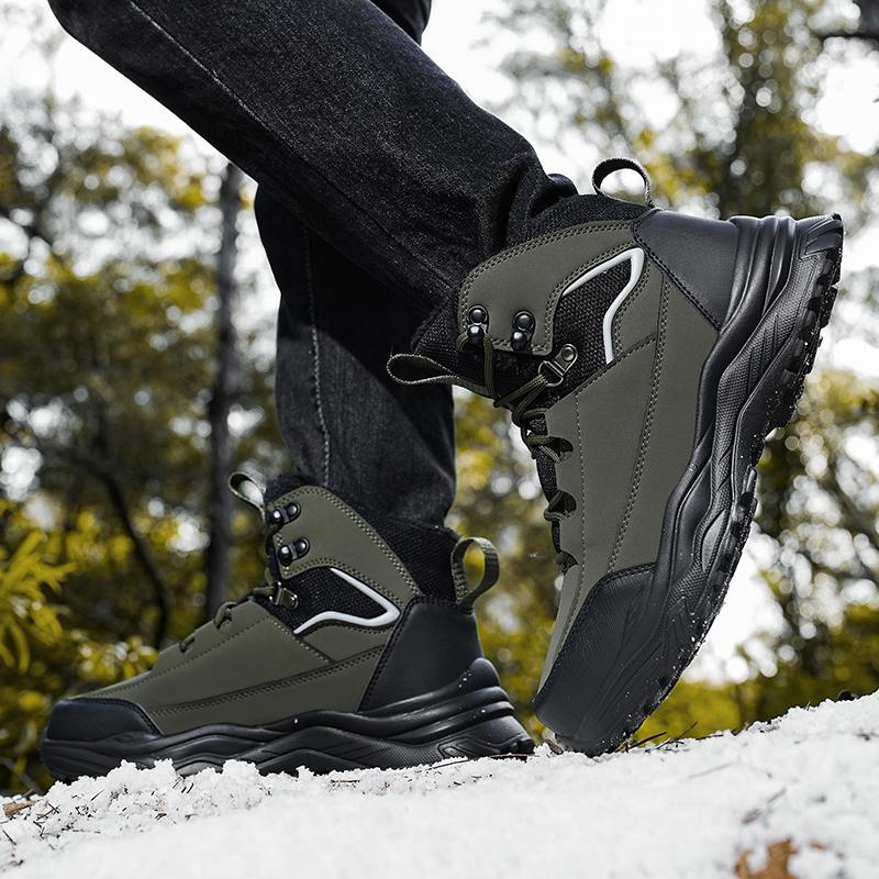 Men's Winter Snow Boots with Plush Lining, Thickened and Warm Cotton Shoes, High-Top Men's Shoes, Waterproof and Non-Slip Cotton