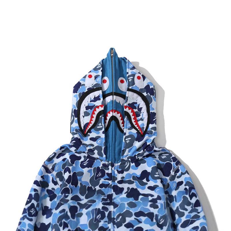 Double Hood Japanese Shark Camo Sweatshirt for Couples