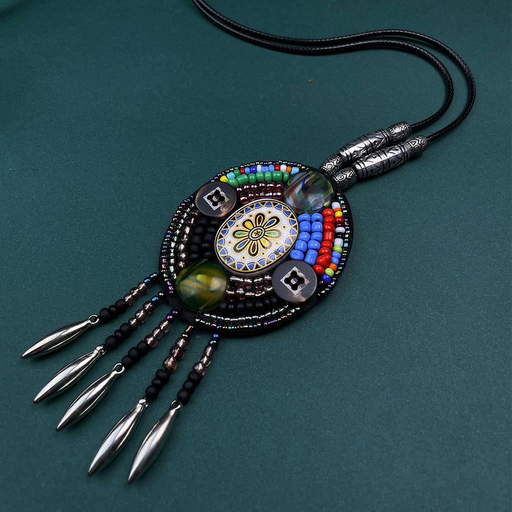 Ethnic Style Vintage Leather Necklace Long Fashion Bohemian Sweater Chain Fashion Clothing Accessories